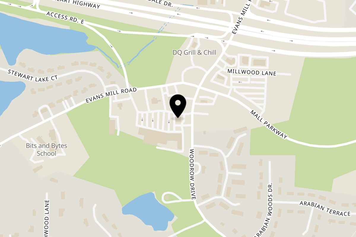 Map showing the location of DaBomb Sports Grill on 2912 Evans Mill Rd in Stonecrest
